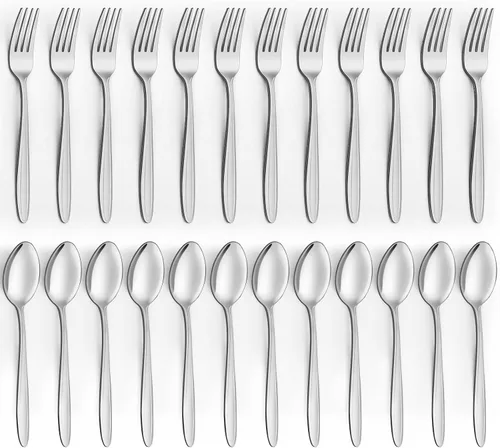 Vista 8 de Unokit Juego de cubiertos de 24 cucharas y tenedores – Tenedores y cucharas de acero inoxidable de grado alimenticio para el hogar, cocina