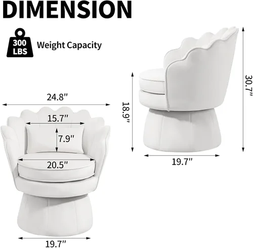 Vista 2 de ZJhome Silla Accent Giratoria de 360°, Silla de Barril de Terciopelo Moderna de Mediados de Siglo, Cómoda Silla de Brazo en Forma de Concha