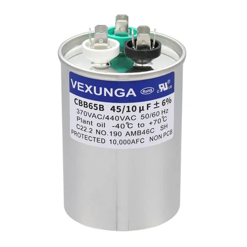 Vista 64 de VEXUNGA Capacitor Dual de Arranque Redondo A/C de 50/5 uF 50+5 MFD 370VAC o 440VAC CBB65 CBB65B Capacitores de Aire Acondicionado para Motor