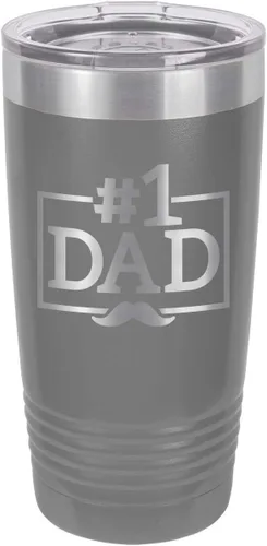 Vista 13 de NÚMERO 1 DAD-B BLUE Vaso de bebida de 20 oz con pajita Taza de viaje grabada con láser Comparar con Yeti Rambler Idea de regalo papá