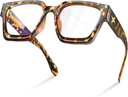 Vista 28 de livho Marco de gafas de gran tamaño para mujer y hombre, lentes rectangulares de moda para computadora, marco elegante *Tortuga de coco