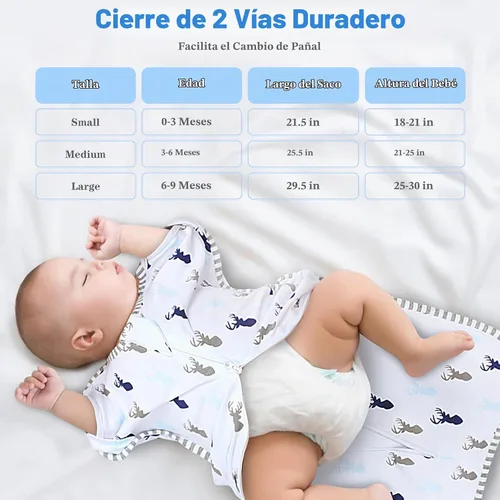 Vista 6 de Saco de dormir de transición para bebé de 0-3 meses con brazos hacia arriba, cremallera de 2 vías, 100% algodón, brazos adentro/afuera, 0.8 Tog
