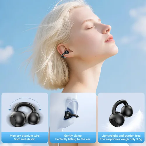 Vista 2 de Auriculares de oído abierto, Bluetooth5.4 con clip para deportes (negro)