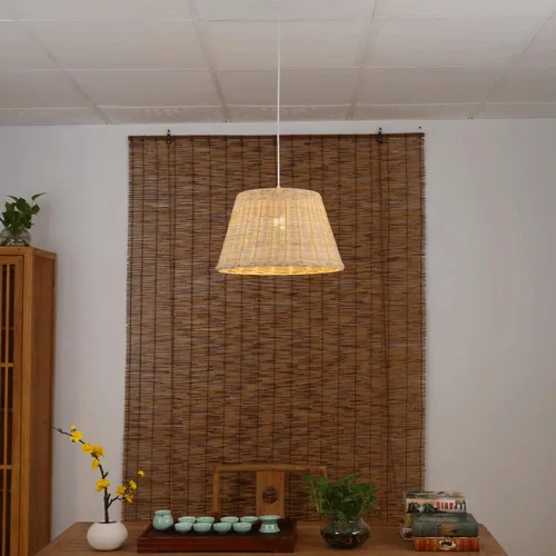 Vista 5 de Lámpara colgante de arte de ratán hecha a mano, lámpara de techo/lámpara de cocina E27, base tejida de mimbre de bambú, lámpara colgante