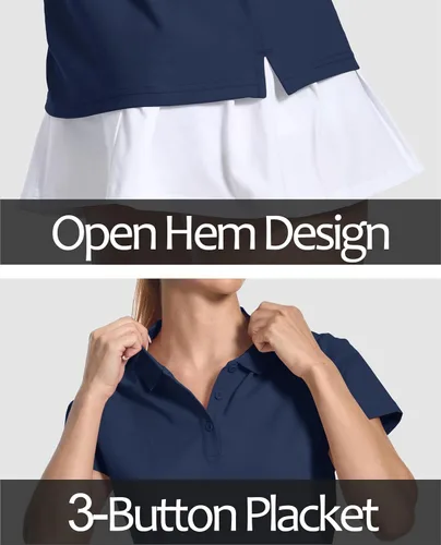 Vista 4 de MAGCOMSEN Camisas polo de algodón para mujer, de manga corta, con 3 botones, cuello de verano, camisas casuales de negocios