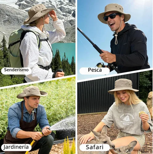 Vista 6 de Sombreros de sol para hombres y mujeres, sombrero de safari plegable caqui (1pack-khaki)