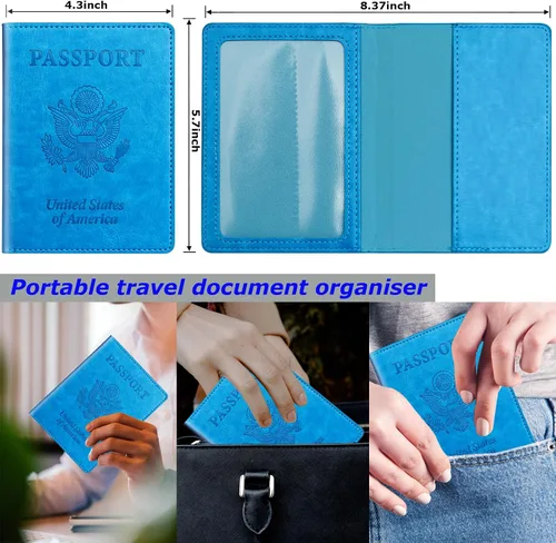 Vista 2 de Herain Soporte para pasaporte, funda para pasaporte, cartera para pasaporte, para mujeres y hombres, funda de pasaporte, protector de libreta