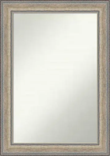 Vista 75 de Amanti Art Espejo de baño plateado para sobre el fregadero, 28 x 37 pulgadas, elegante espejo rectangular de peltre cepillado, marco de madera