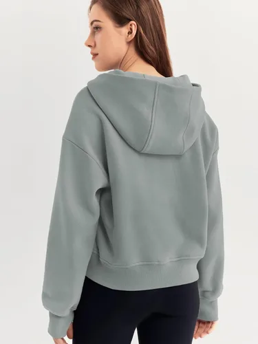 Vista 5 de Trendy Queen Sudaderas con capucha para mujer, con cremallera de un cuarto, sudaderas de gran tamaño, media cremallera con bolsillos, ropa de otoño