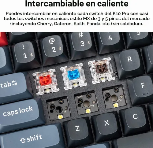 Vista 4 de Keychron K10 Pro QMK/VIA Teclado mecánico inalámbrico personalizado, intercambiable en caliente, tamaño completo, 108 teclas programable Interruptor