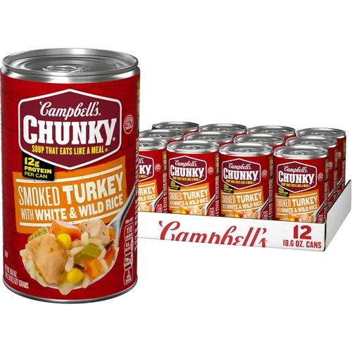 Vista 12 de Campbell's Chunky Soup, Sopa de Pollo Sabroso con Arroz Blanco y Silvestre, Lata de 18.8 Oz
