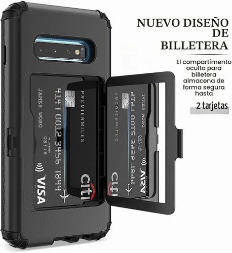 Vista 3 de WeLoveCase Funda tipo cartera para Galaxy S10 Defender con espejo oculto, tres capas a prueba de golpes, protección resistente, funda protectora