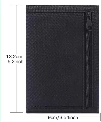 Vista 3 de Billetera de lona triple para deportes al aire libre para niños - Cartera de bolsillo frontal con cremallera, Negro2