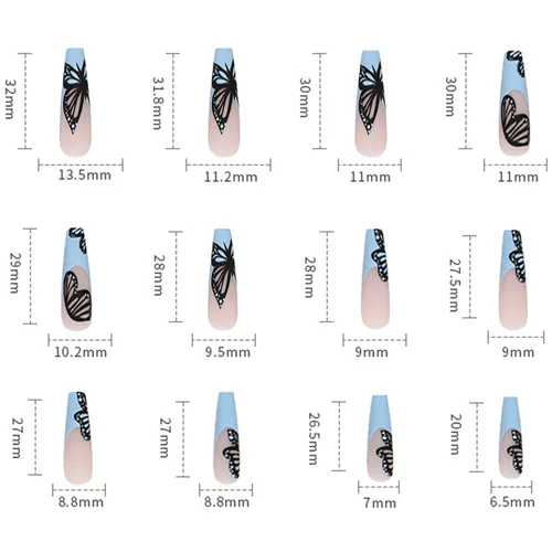 Vista 3 de Uñas postizas a presión de longitud cuadrada larga, cobertura completa, reutilizables, uñas postizas de bailarina, uñas adhesivas con diseños