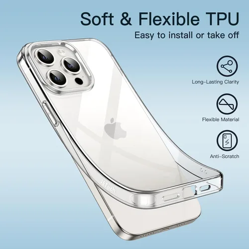Vista 4 de JETech Funda para iPhone 15 Pro Max de 6.7 pulgadas, TPU suave transparente delgada funda protectora con absorción de golpes, soporta carga