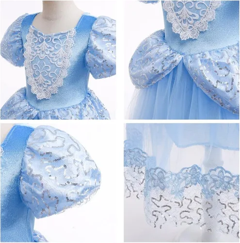 Vista 37 de Vestido de cumpleaños de princesa Cenicienta para niñas, disfraz de Halloween, concurso de Navidad, fiesta de baile con accesorios