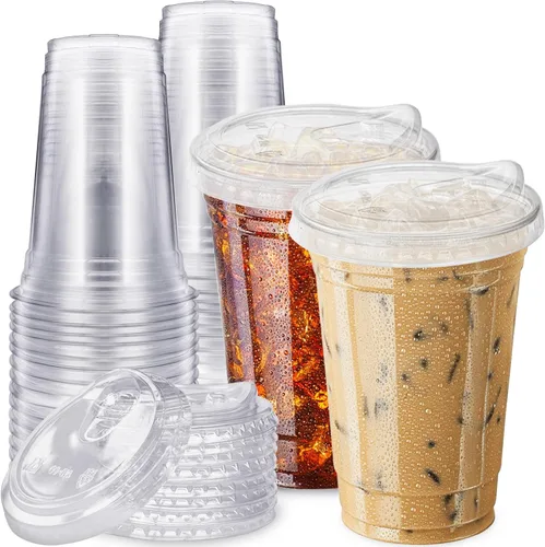 Vista 11 de Qinsihwn 100 Piezas Vasos de Plástico Desechables de 8 OZ con Tapas Planas, Vasos Transparentes de Porción con Tapas Planas, Recipientes de Plástico