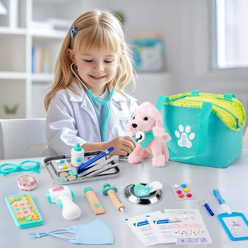 Vista 2 de Sundaymot Kit de Doctor para Niños, 37 piezas de juguetes de jugar al Doctor, kit de Doctor para niños pequeños de 3 a 5 años, con juguete de perro