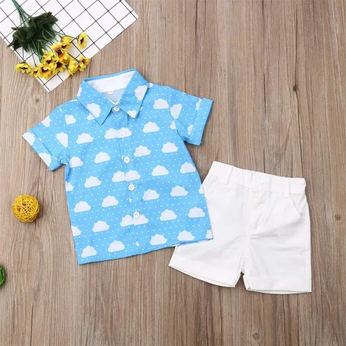 Vista 39 de Conjunto de camisa de manga corta con botones y pantalones cortos casuales con diseño de flamingo, para bebés y niños de 1 a 6 años, atuendos