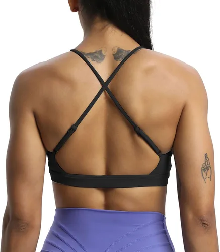 Vista 8 de Aoxjox Brasier deportivo de entrenamiento para mujer, Jamie Deep V Fitness sin espalda acolchado para entrenamiento, gimnasio, yoga