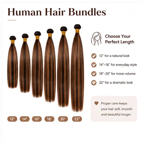 Vista 6 de Ombre Highlight #30 - Paquetes de cabello humano lacio de 26 Marrón #P4/30 S
