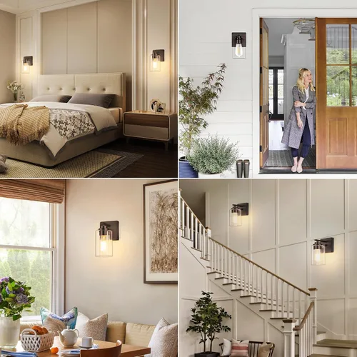 Vista 7 de VerRon Juego de 2 apliques de pared para baño, lámparas modernas de tocador, faroles de montaje de bronce cepillado al óleo, luces de pared
