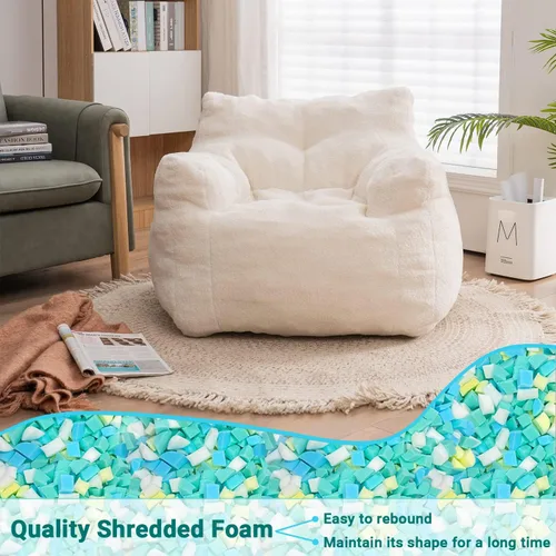 Vista 3 de Beanbags - Silla puff ultra suave de tela de peluche para adultos y niños, cómoda silla de ocio para dormitorio, sala de estar, apartamento, marfil