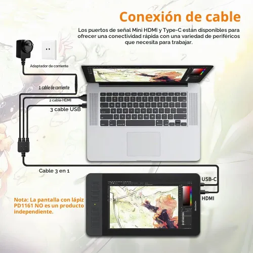 Vista 3 de GAOMON PD1161 Tableta de dibujo con pantalla, inclinación, 8 teclas de Negro