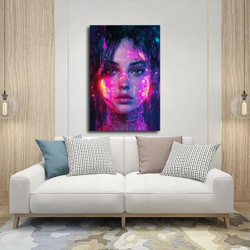 Vista 5 de XAHOR Urban Cyberpunk - Retrato de neón – Arte digital femenino futurista retro para pared, póster artístico y arte de pared, póster moderno