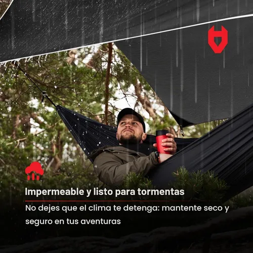 Vista 3 de Rain Fly EVOLUTION - Cubierta impermeable para hamaca o para tienda de campaña o acampada de 12 x 10 o 10 x 10, con brazalete de supervivencia
