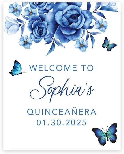 Vista 9 de Andaz Press Letrero de bienvenida de quinceañera grande personalizado, Art Deco Bienvenidos de 16 x 20 pulgadas, lienzo premontado para fotos