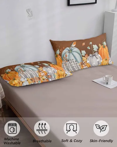 Vista 5 de Fundas de almohada de tamaño King con calabazas marrones, fundas de almohada suaves decorativas para sofá de cuerpo largo, con cierre de sobre