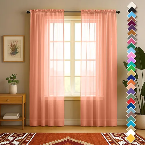 Vista 20 de YHSF Cortinas traslúcidas – Juego de 2 paneles para decoración del hogar – Elegantes cortinas de gasa sólida con bolsillo para barra