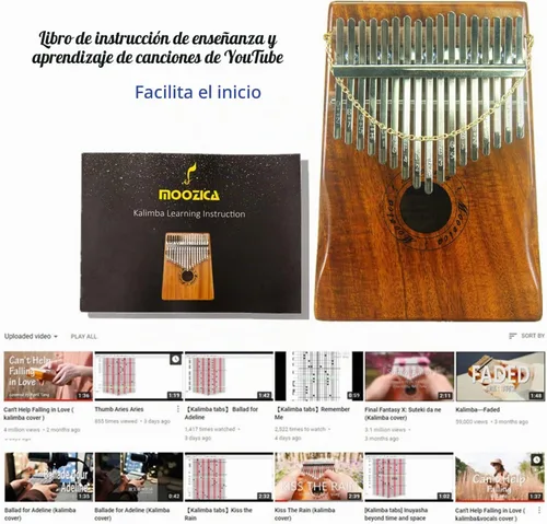 Vista 7 de Moozica Kalimba de 17 teclas Marimba, piano de pulgar profesional de madera de koa sólida Instrumento musical (Koa-K17K)
