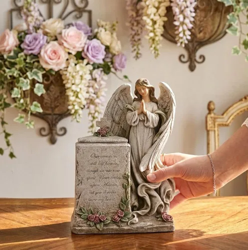 Vista 6 de Napco Imports Praying Angel - Urna decorativa de resina de 8 x 12 pulgadas
