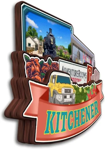 Vista 2 de Kitchener Ontario Canada - Imán para nevera de madera 3D, madera 3D, hecho a mano, recuerdos de la ciudad, imán para nevera, decoración del hogar