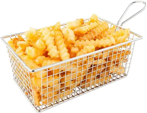 Vista 6 de Restaurantware - Cesta para freidora de 5 x 4 pulgadas, 1 cesta cuadrada pequeña para freír – rejilla de malla, con asa, recipiente de acero