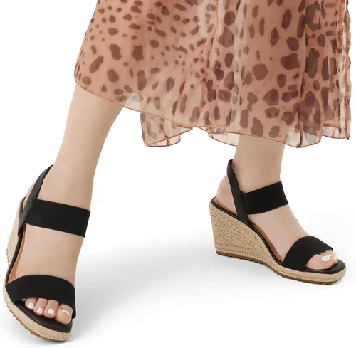 Vista 5 de DREAM PAIRS Alpargatas de punta abierta para mujer, sandalias de plataforma elegantes sin cordones con correa elástica en el tobillo