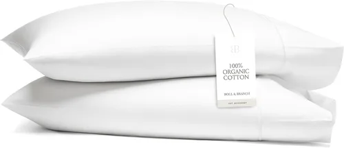 Vista 8 de BOLL & BRANCH Signature - Juego de fundas de almohada con dobladillo, estándar, color crema Algodón 100% orgánico de lujo, suave y transpirable