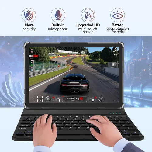 Vista 4 de Tableta Android 2026, tabletas de 10 pulgadas (4+4) GB RAM 64GB ROM 1TB Expand, tabletas 2 en 1 con teclado, funda, lápiz capacitivo, tableta PC