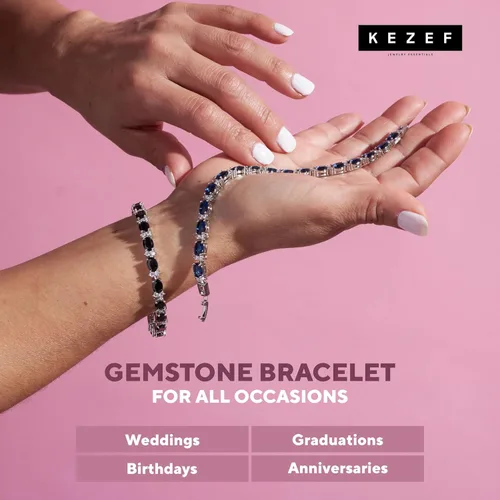 Vista 5 de Pulseras de tenis KEZEF para mujer - Circunita cúbica - Gemas ovaladas de 7x5mm - Circunita cúbica redonda de 2.50mm color blanco - Latón bañado