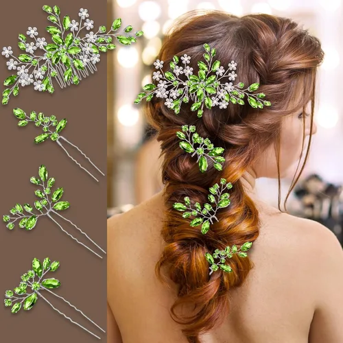 Vista 15 de Accesorios para el cabello de la boda, pieza nupcial, tocado para la novia, peine de novia (Negro)