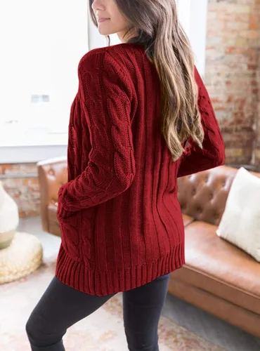 Vista 2 de PRETTYGARDEN Suéteres de mujer con frente abierto, cárdigan de otoño, moda de invierno, con botones, de punto trenzado, grueso, ropa exterior