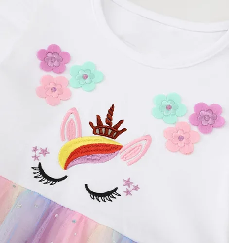 Vista 2 de Vestido de tul de verano para niña pequeña, lindo patrón de dibujos animados, vestido de algodón con lentejuelas a rayas para uso diario para bebé