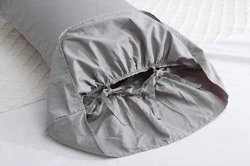 Vista 2 de Fundas de almohada grises con volantes largos de cortinas, fundas de almohada grises de algodón puro, tamaño estándar 20"X26", paquete de 2