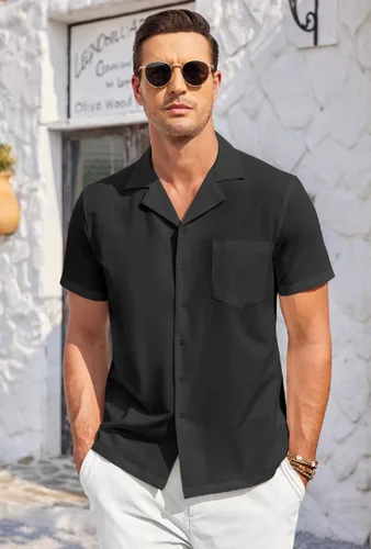 Vista 2 de COOFANDY Men's Casual Button Down Shirts Short Sleeve Cuban Collar Shirt Summer Beachwear