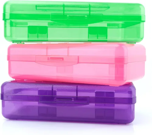 Vista 11 de Estuche para lápices, caja para lápices, estuche transparente para lápices, paquete de 3 estuches de plástico para lápices, estuche para lápices