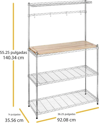Vista 5 de Whitmor Supreme Baker's Rack con tabla de cortar de madera extraíble segura para alimentos, cromada