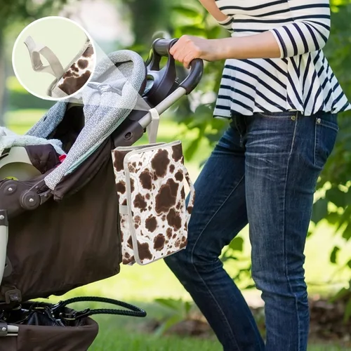 Vista 6 de Cambiador portátil para bebé, cambiador de pañales de viaje de vaca negra, cambiador impermeable con almohada incorporada, regalos para baby shower