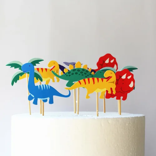 Vista 5 de Decoración para cupcakes de dinosaurio, 24 piezas de adornos para cupcakes de dinosaurio, decoración de pastel de dinosaurio